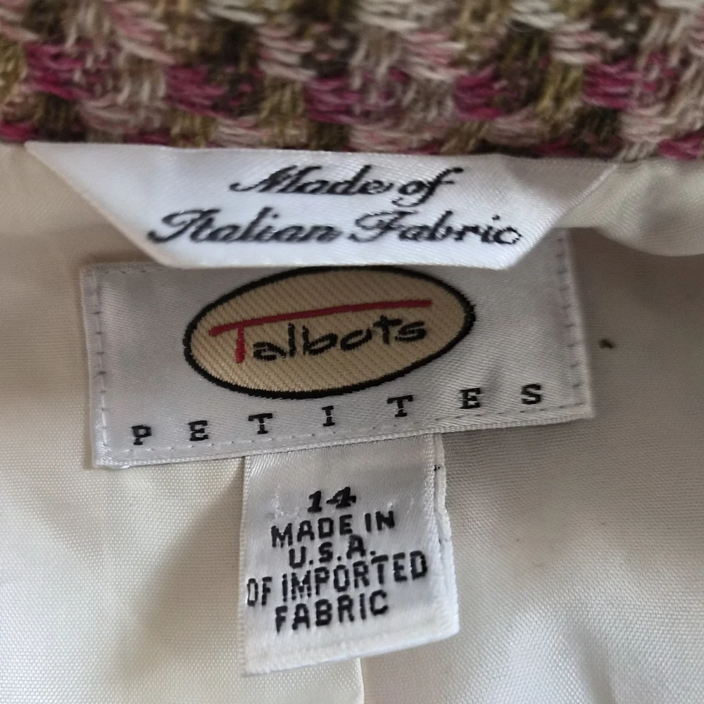 ​Vintage-Inspired Pink & Sage Green Textured Tweed Blazer - Single Button 14P - Picture 2 of 8